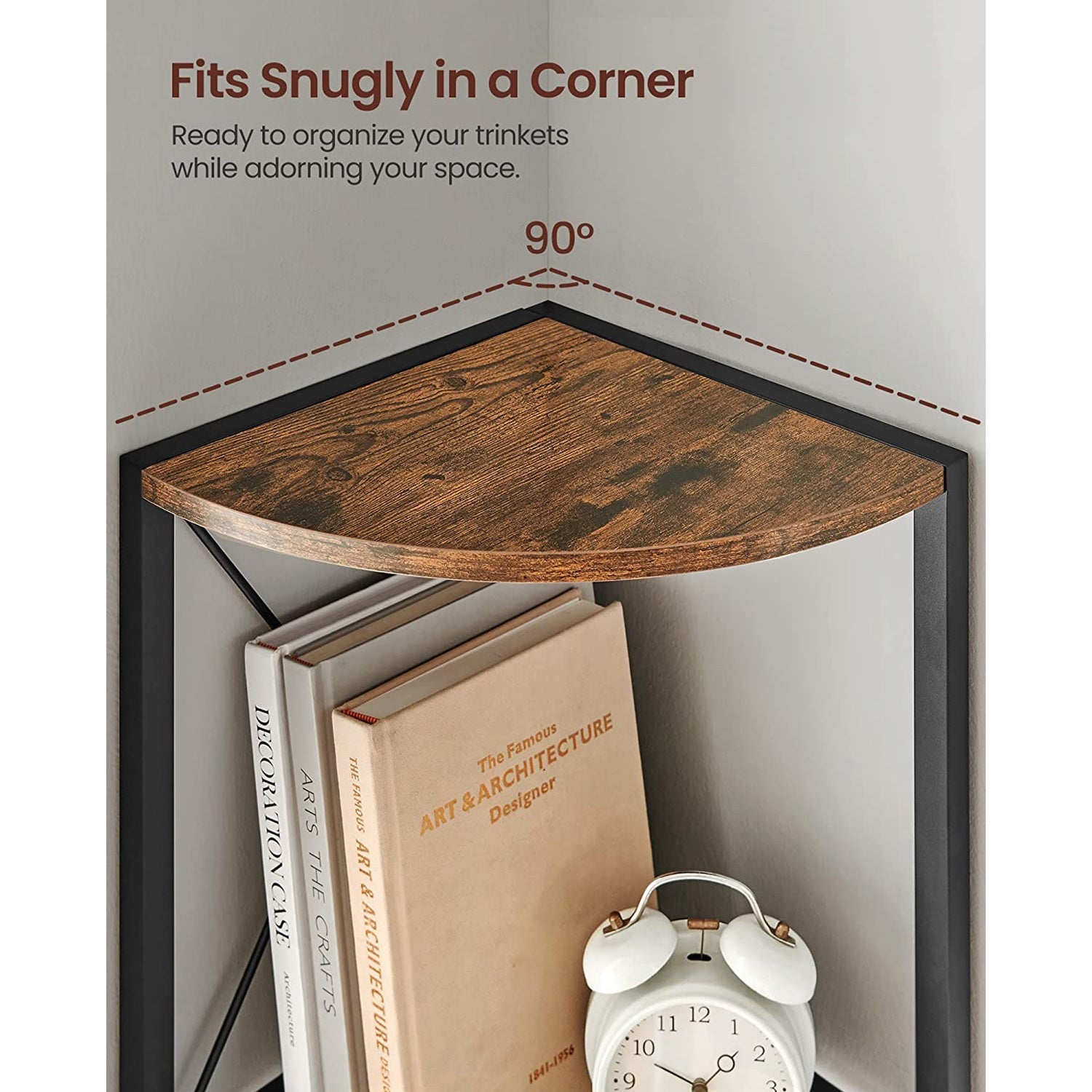 5 Tier Corner Shelf – Engineered Wood – Rustic Brown and Black – Multipurpose Storage Unit
