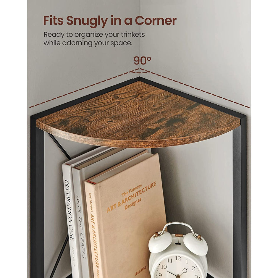 5 Tier Corner Shelf – Engineered Wood – Rustic Brown and Black – Multipurpose Storage Unit