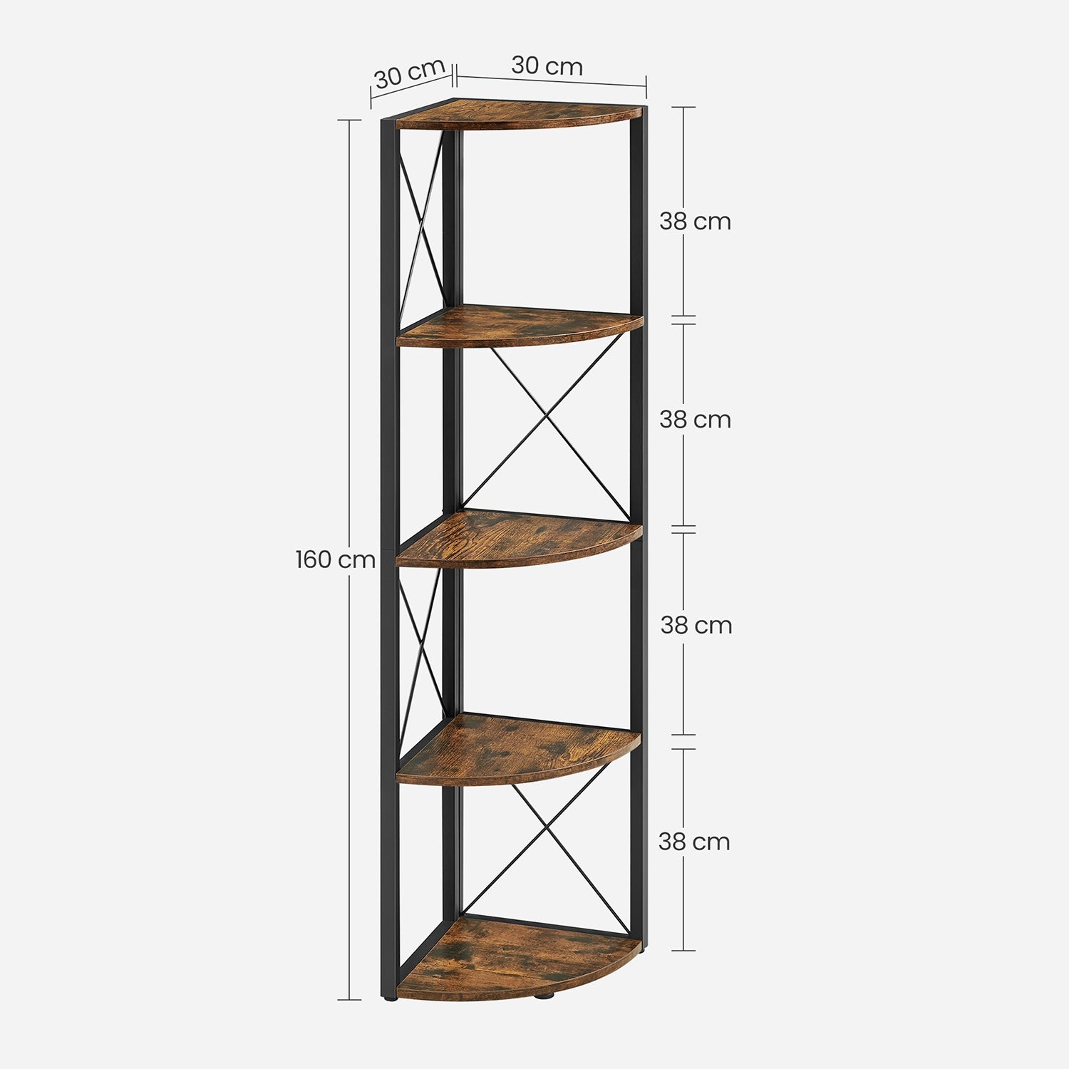 5 Tier Corner Shelf – Engineered Wood – Rustic Brown and Black – Multipurpose Storage Unit