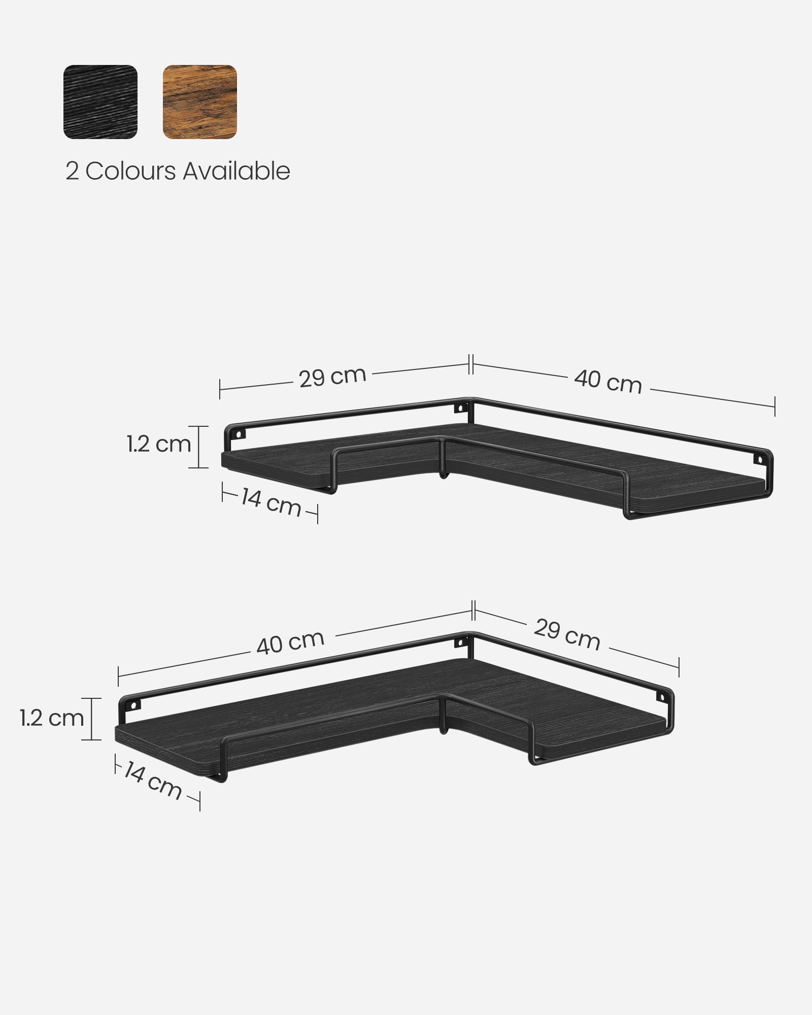 Set of 2 L-Shaped Floating Shelves – Engineered Wood – Black – Industrial Style Corner Design