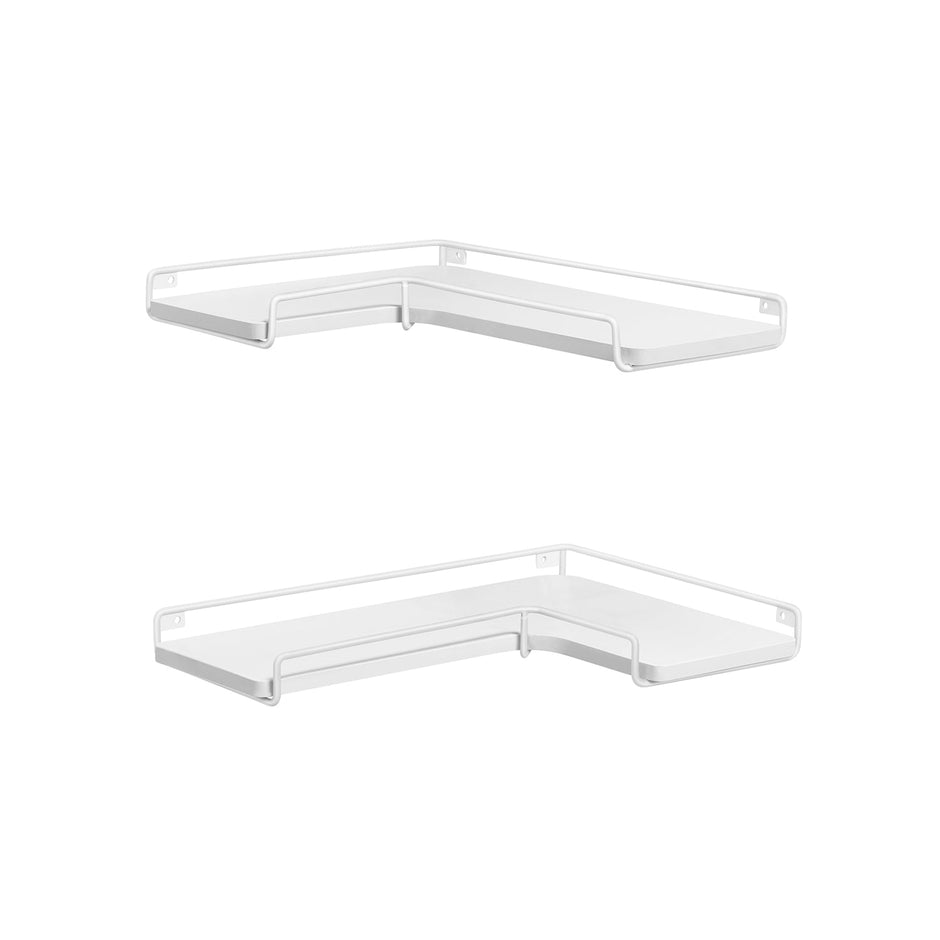 Set of 2 L-Shaped Floating Shelves – Engineered Wood – Black – Industrial Style Corner Design