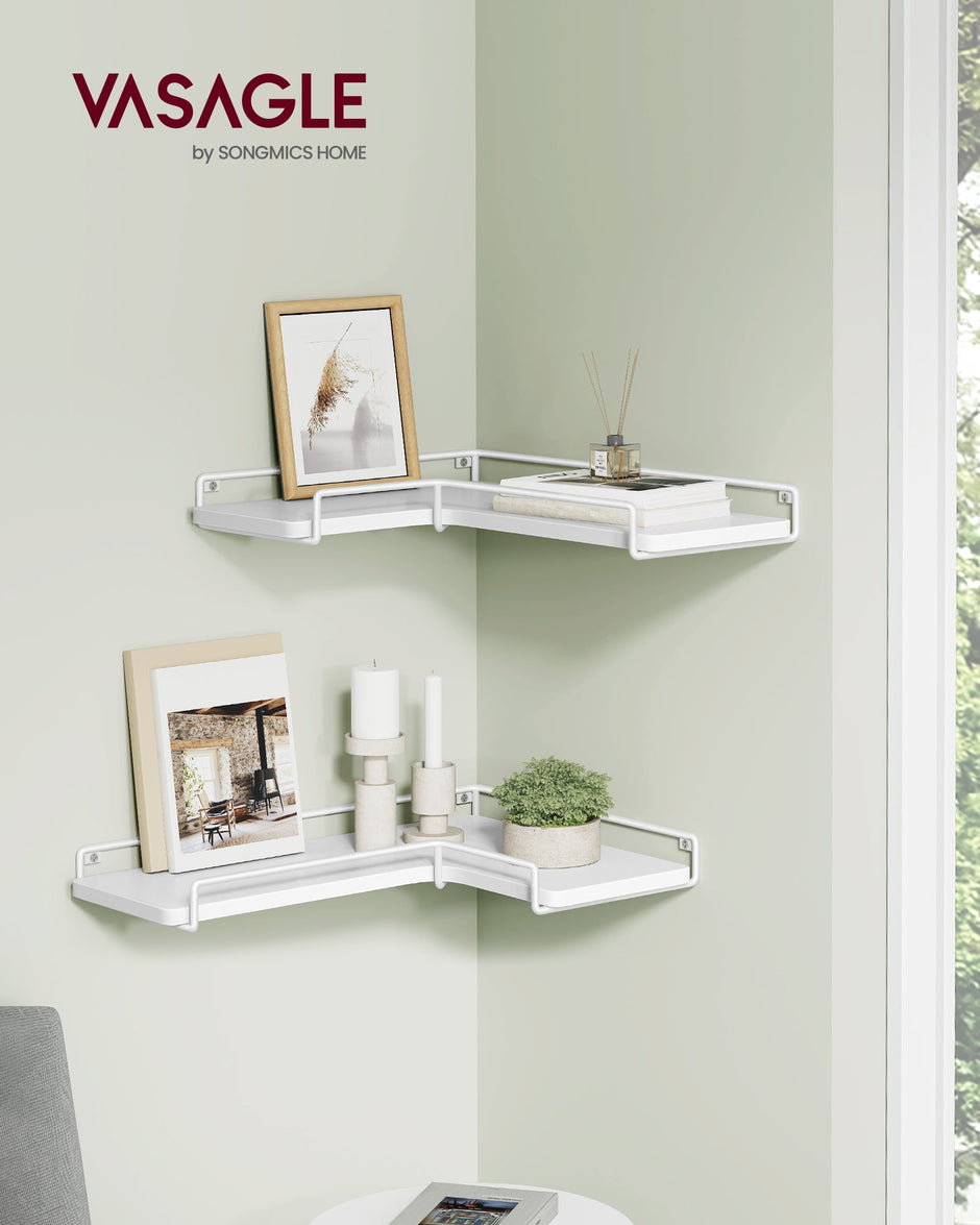 Set of 2 L-Shaped Floating Shelves – Wood – Cloud White – Industrial Style