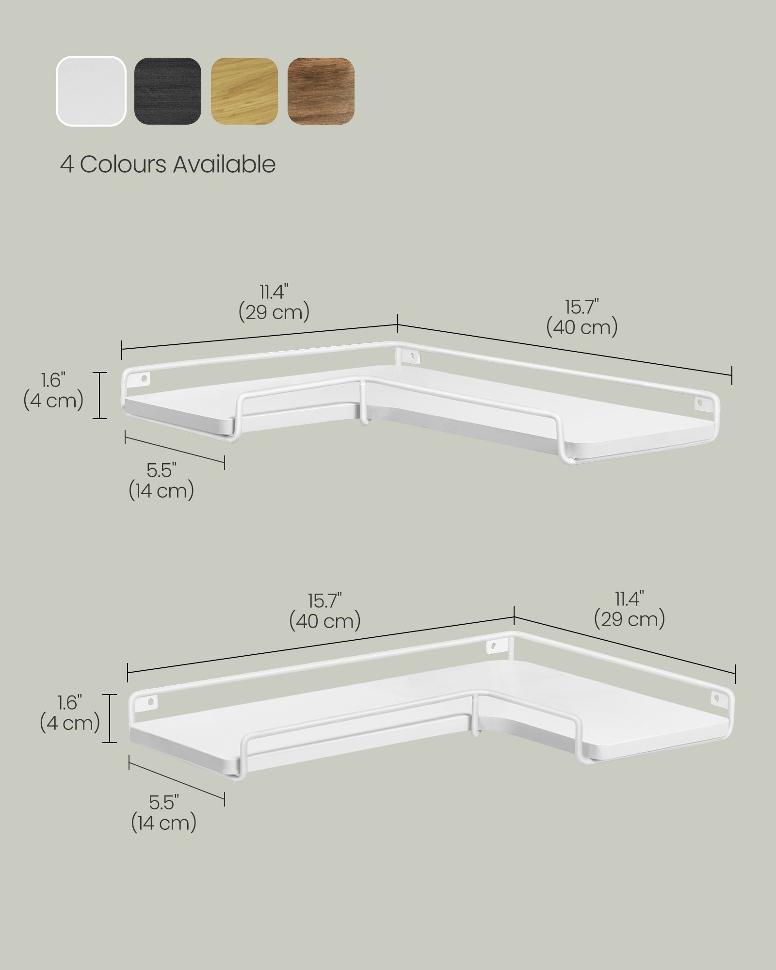 Set of 2 L-Shaped Floating Shelves – Wood – Cloud White – Industrial Style