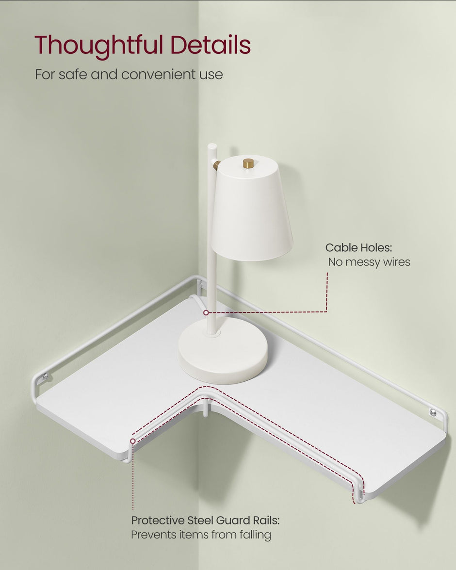 Set of 2 L-Shaped Floating Shelves – Wood – Cloud White – Industrial Style