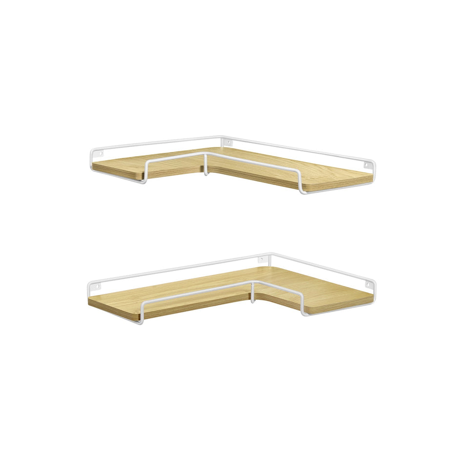 Set of 2 L-Shaped Floating Shelves – Engineered Wood – Black – Industrial Style Corner Design