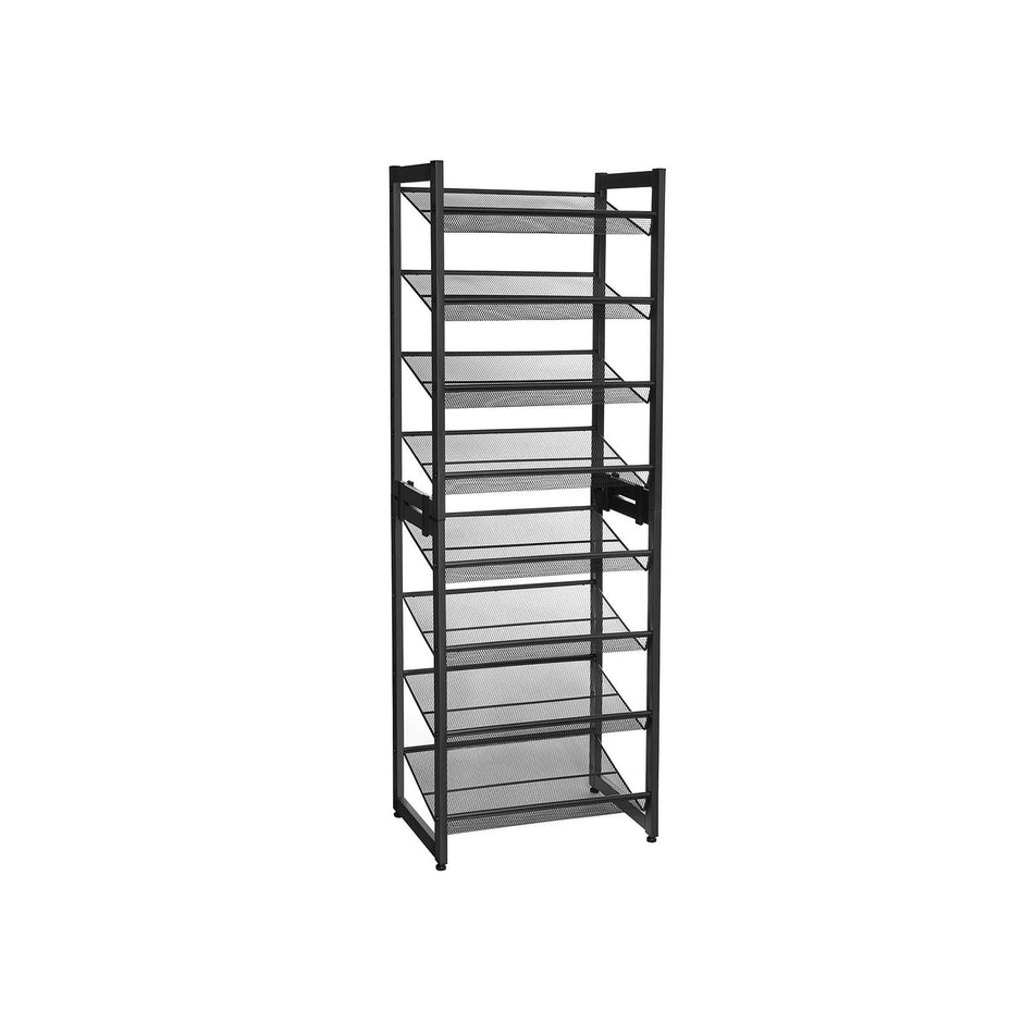 Stackable 4-Tier Shoe Organiser – Metal Mesh – Black – Compact Large Capacity for 16-24 Pairs
