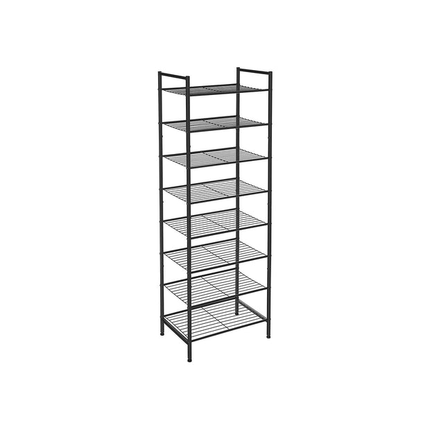8-Tier Slim Shoe Rack – Metal – Black – Space-Saving Design for 16-24 Pairs of Shoes