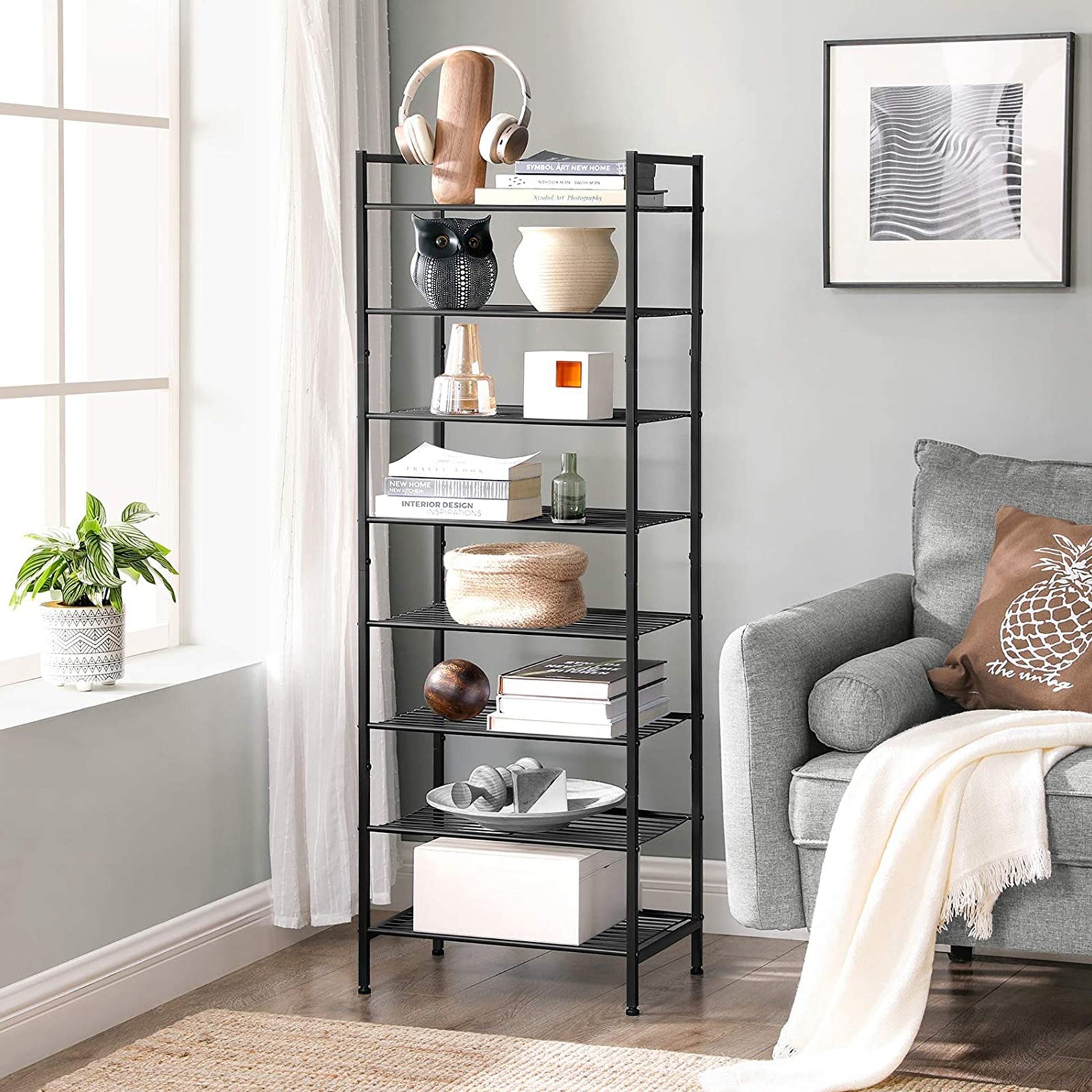 8-Tier Slim Shoe Rack – Metal – Black – Space-Saving Design for 16-24 Pairs of Shoes
