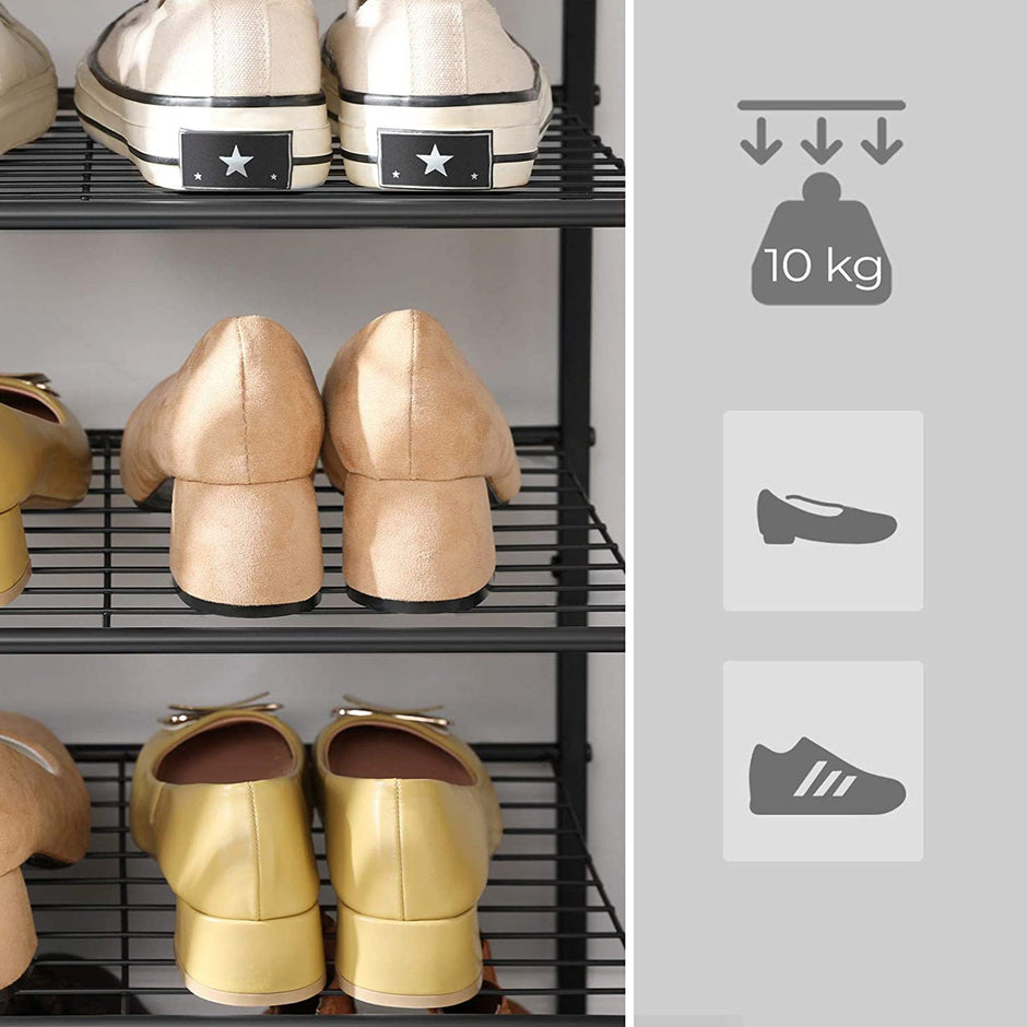 8-Tier Slim Shoe Rack – Metal – Black – Space-Saving Design for 16-24 Pairs of Shoes