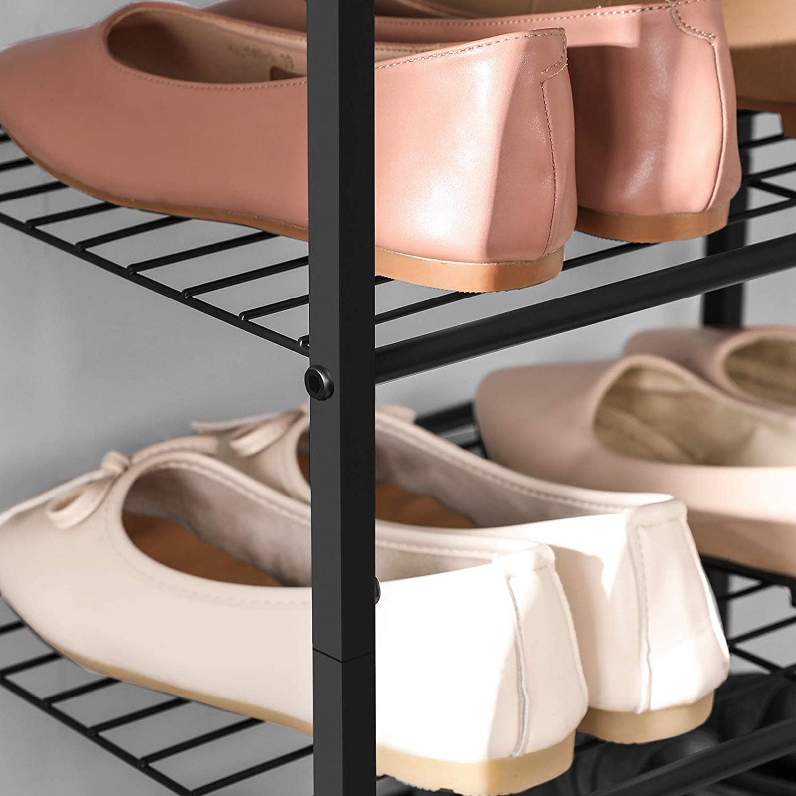 8-Tier Slim Shoe Rack – Metal – Black – Space-Saving Design for 16-24 Pairs of Shoes