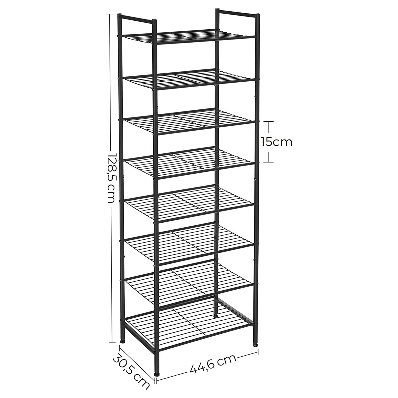 8-Tier Slim Shoe Rack – Metal – Black – Space-Saving Design for 16-24 Pairs of Shoes