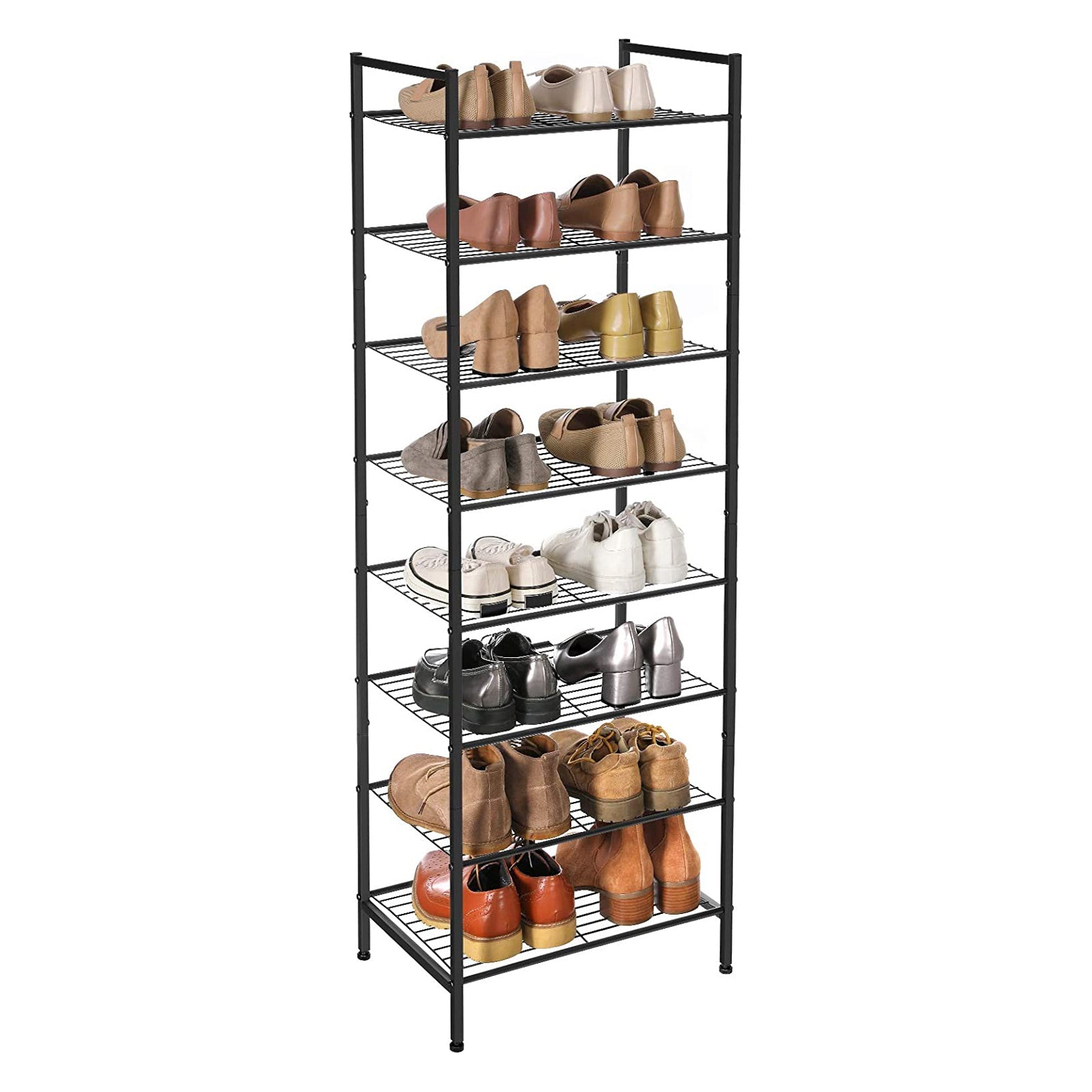 8-Tier Slim Shoe Rack – Metal – Black – Space-Saving Design for 16-24 Pairs of Shoes