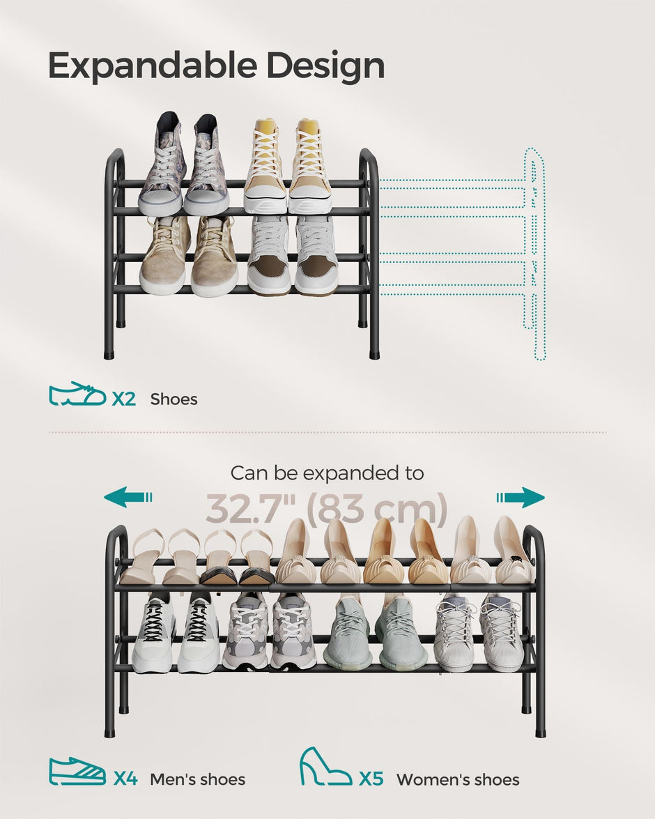 Expandable Shoe Rack – Metal – Ink Black – Adjustable 2-Tier Storage Solution