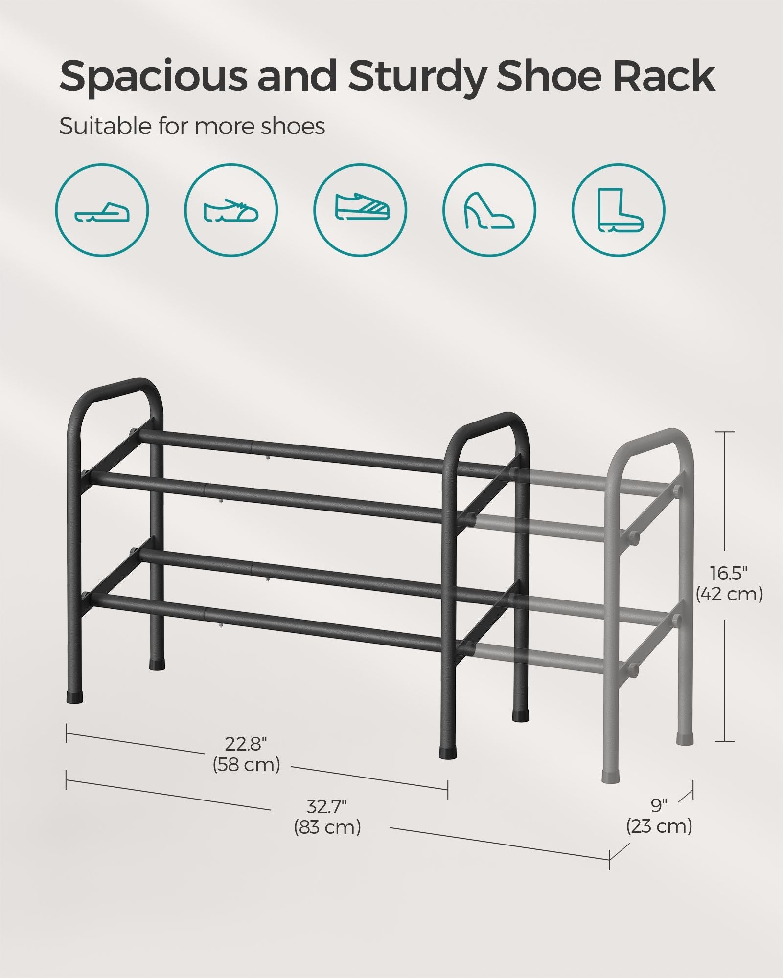 Expandable Shoe Rack – Metal – Ink Black – Adjustable 2-Tier Storage Solution