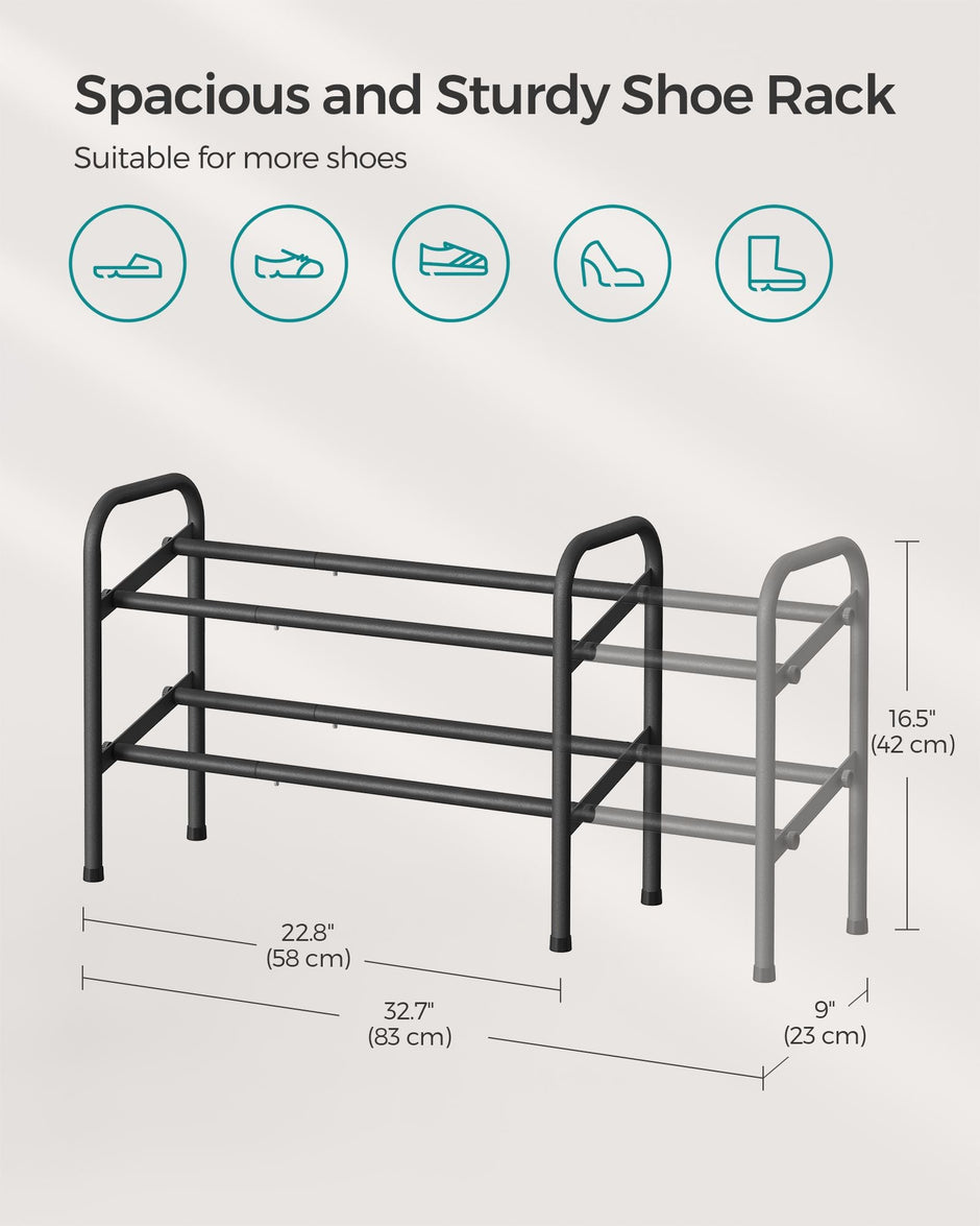Expandable Shoe Rack – Metal – Ink Black – Adjustable 2-Tier Storage Solution
