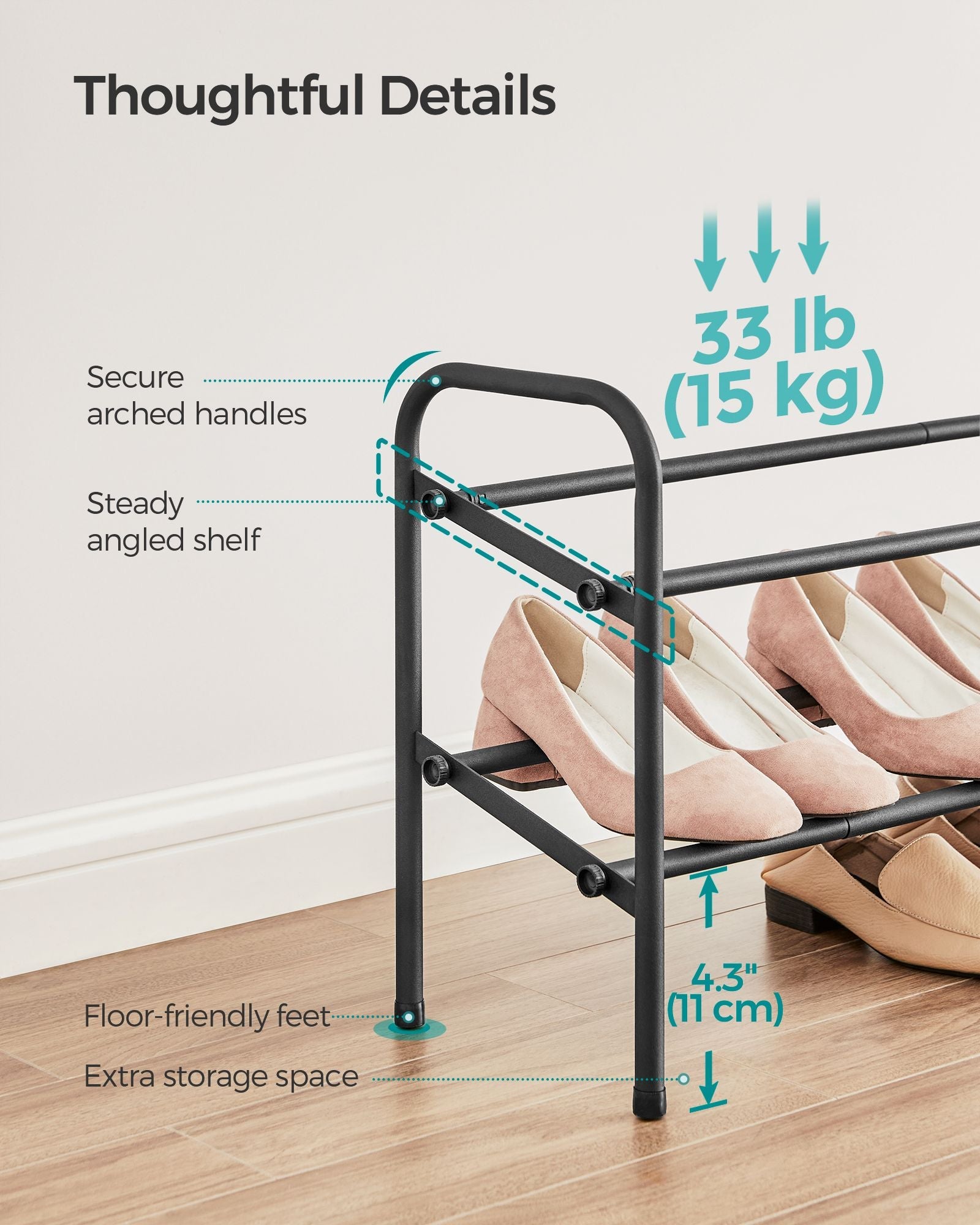 Expandable Shoe Rack – Metal – Ink Black – Adjustable 2-Tier Storage Solution