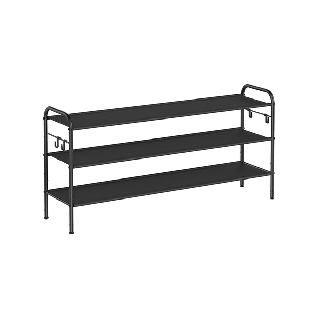 3-Tier Fabric Shoe Rack – Ink Black – Height-Adjustable – Holds Up to 12 Pairs with 4 Hooks