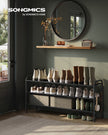 3-Tier Fabric Shoe Rack – Ink Black – Height-Adjustable – Holds Up to 12 Pairs with 4 Hooks