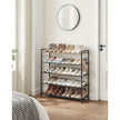 5-Tier Shoe Rack – Metal and Oxford Fabric – Rustic Brown and Black – Open Design with Hooks