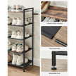 5-Tier Shoe Rack – Metal and Oxford Fabric – Rustic Brown and Black – Open Design with Hooks