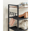 5-Tier Shoe Rack – Metal and Oxford Fabric – Rustic Brown and Black – Open Design with Hooks