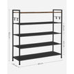5-Tier Shoe Rack – Metal and Oxford Fabric – Rustic Brown and Black – Open Design with Hooks
