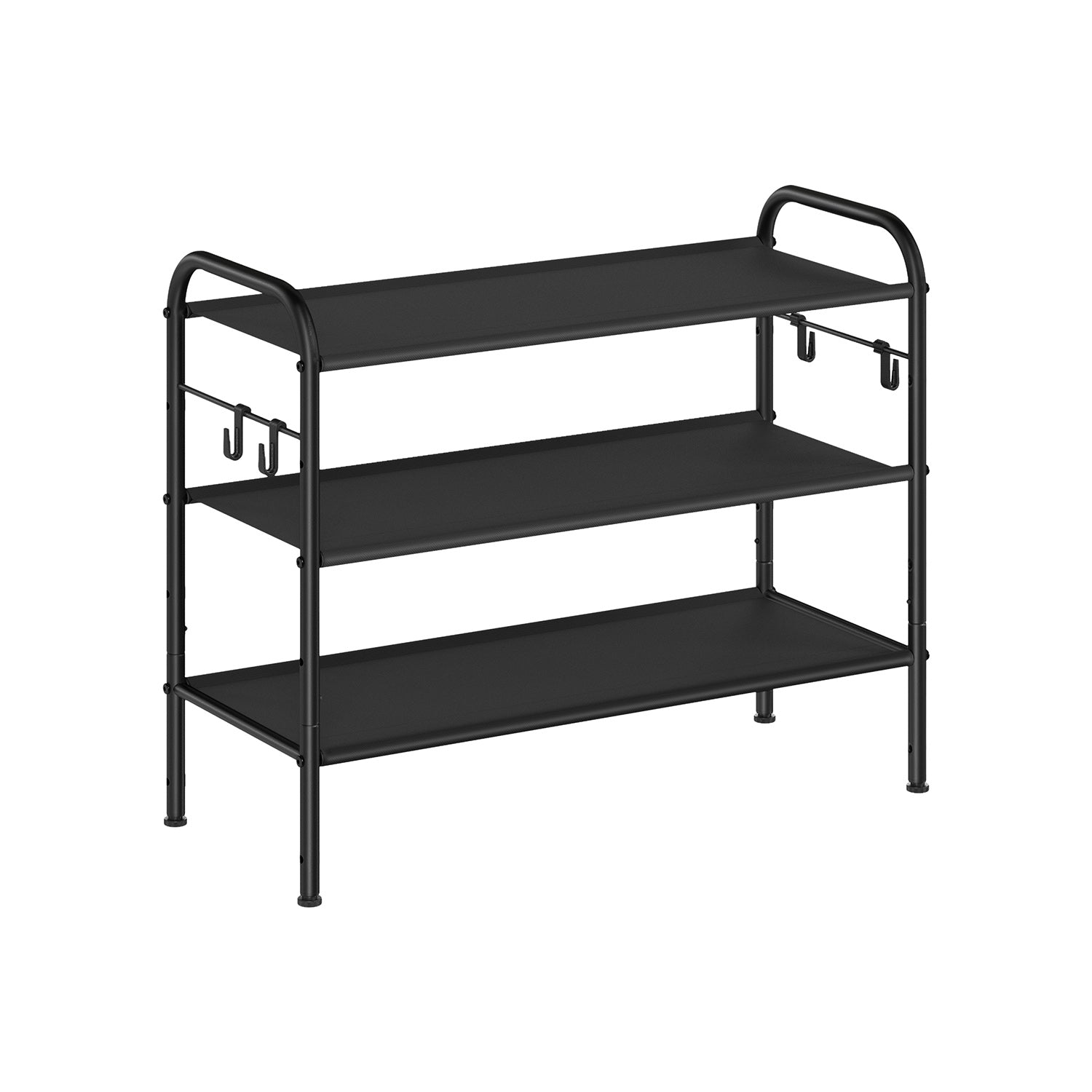 3-Tier Fabric Shoe Rack – Ink Black – Height-Adjustable – Holds Up to 12 Pairs with 4 Hooks
