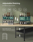 3-Tier Fabric Shoe Rack – Ink Black – Height-Adjustable – Holds Up to 12 Pairs with 4 Hooks