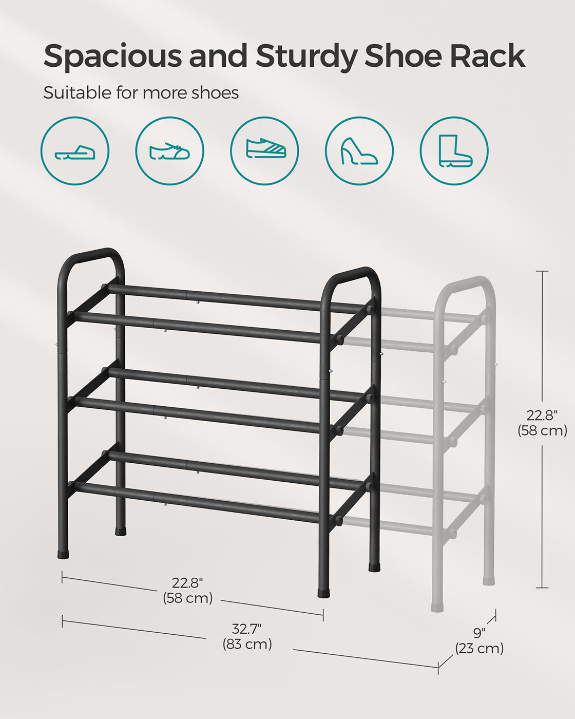 Expandable Shoe Rack – Metal – Ink Black – Adjustable and Free Standing