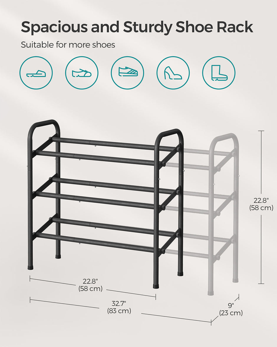 Expandable Shoe Rack – Metal – Ink Black – Adjustable and Free Standing