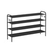 Fabric Shoe Rack – Ink Black – 4-Tier with 4 Hooks – Height-Adjustable, Holds up to 12 Pairs