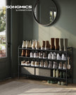 Fabric Shoe Rack – Ink Black – 4-Tier with 4 Hooks – Height-Adjustable, Holds up to 12 Pairs