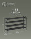 Fabric Shoe Rack – Ink Black – 4-Tier with 4 Hooks – Height-Adjustable, Holds up to 12 Pairs