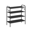 Shoe Rack – Fabric – Ink Black – 4-Tier with Hooks and Height-Adjustable Design