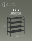 Shoe Rack – Fabric – Ink Black – 4-Tier with Hooks and Height-Adjustable Design