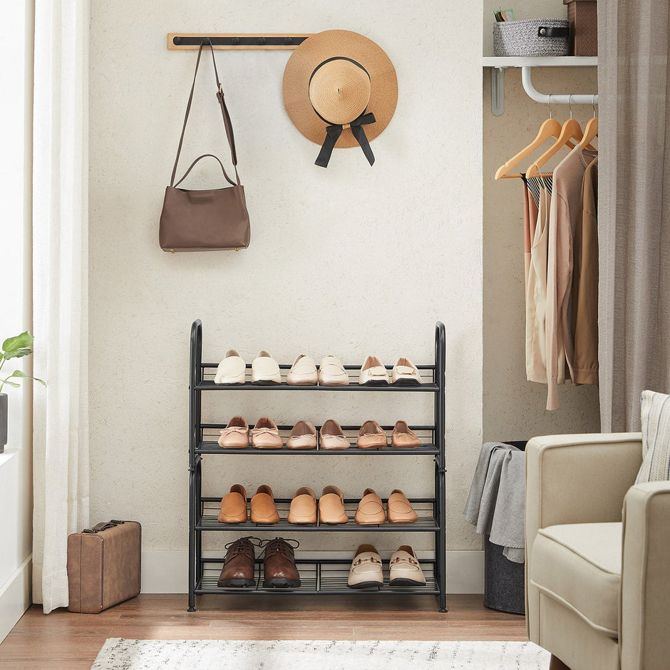 2-Tier Stackable Shoe Rack – Steel – Black – Holds Up to 12 Pairs