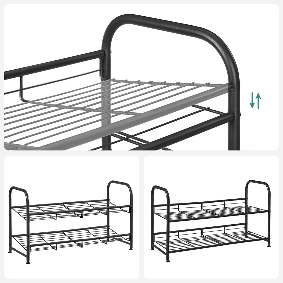 2-Tier Stackable Shoe Rack – Steel – Black – Holds Up to 12 Pairs