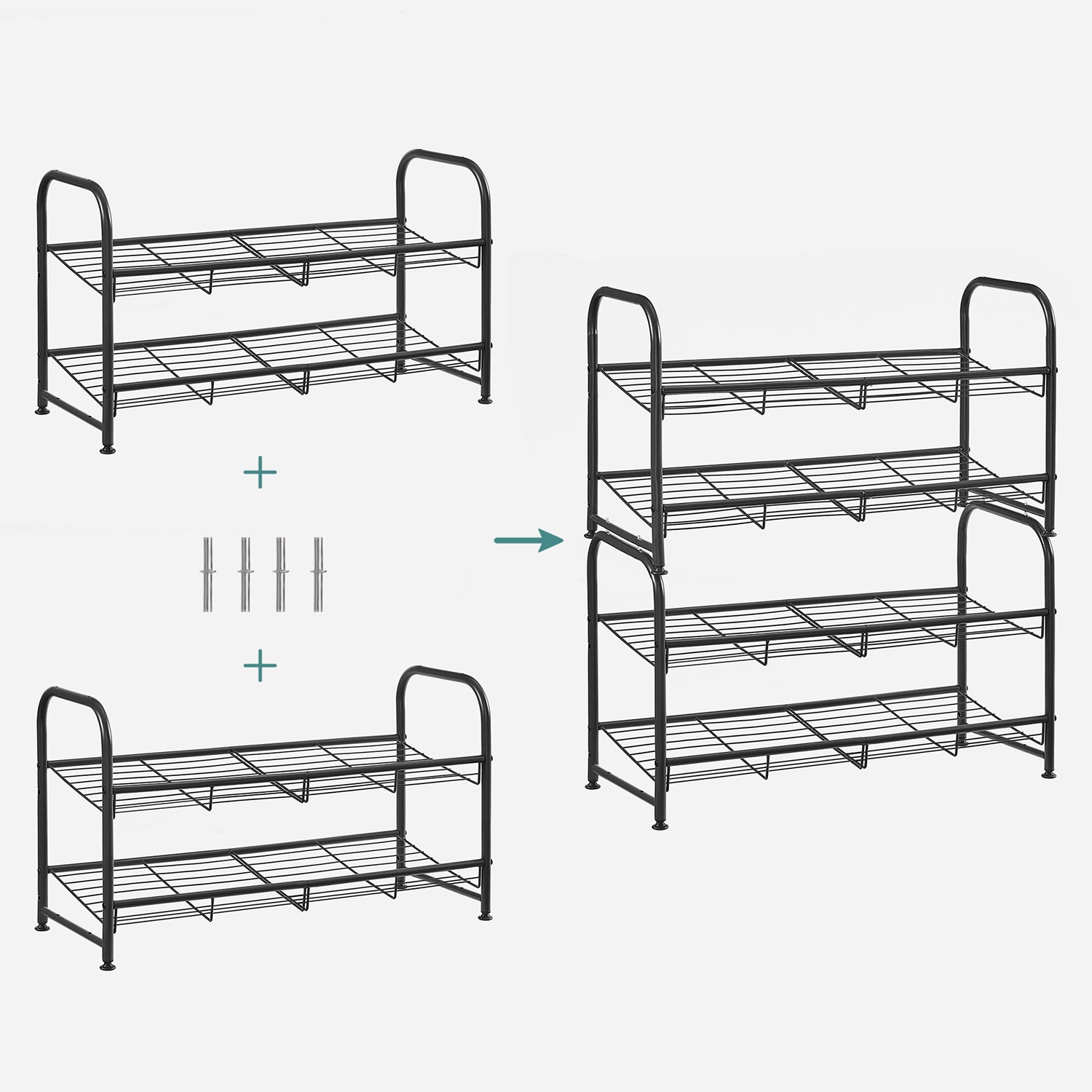 2-Tier Stackable Shoe Rack – Steel – Black – Holds Up to 12 Pairs