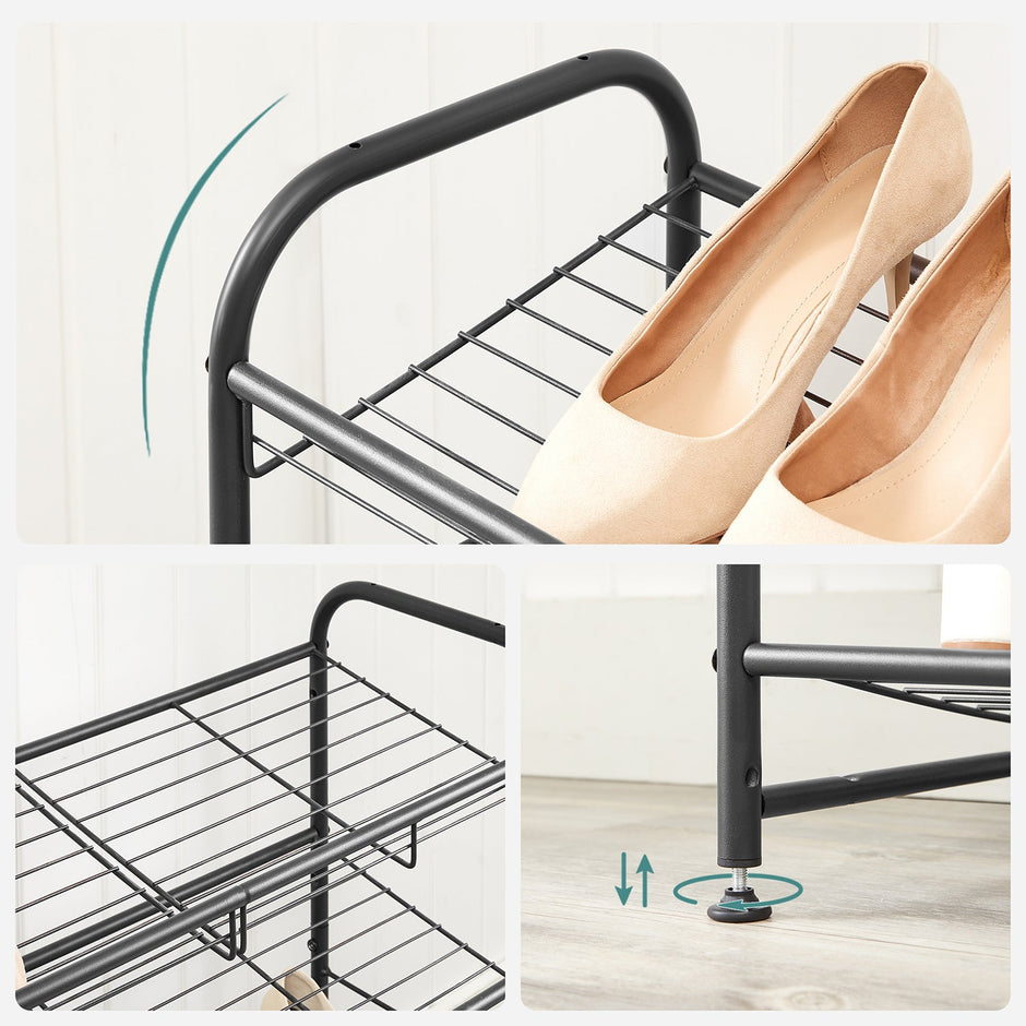 2-Tier Stackable Shoe Rack – Steel – Black – Holds Up to 12 Pairs