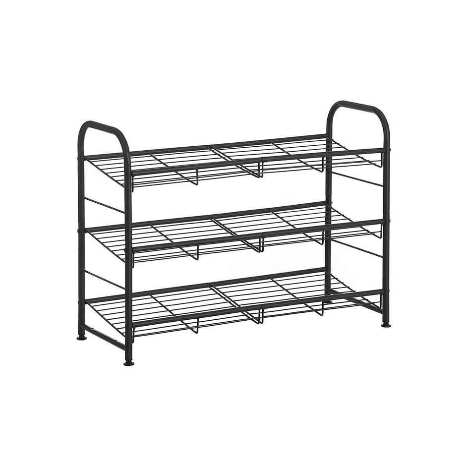 Shoe Rack – Steel – Black – Adjustable 3-Tier Storage for Up to 12 Pairs
