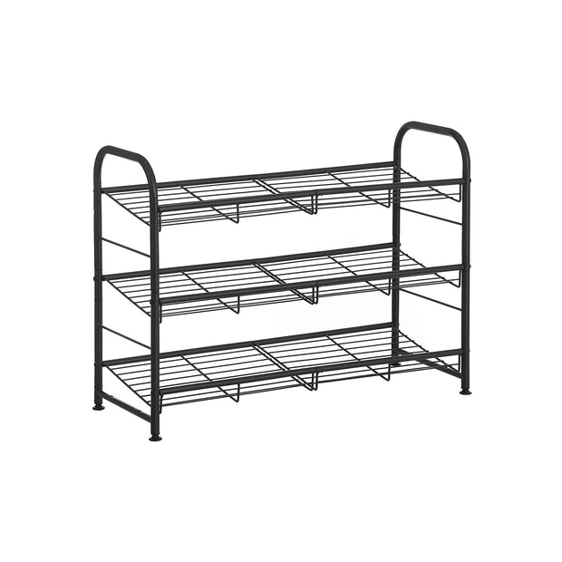 Shoe Rack – Steel – Black – Adjustable 3-Tier Storage for Up to 12 Pairs