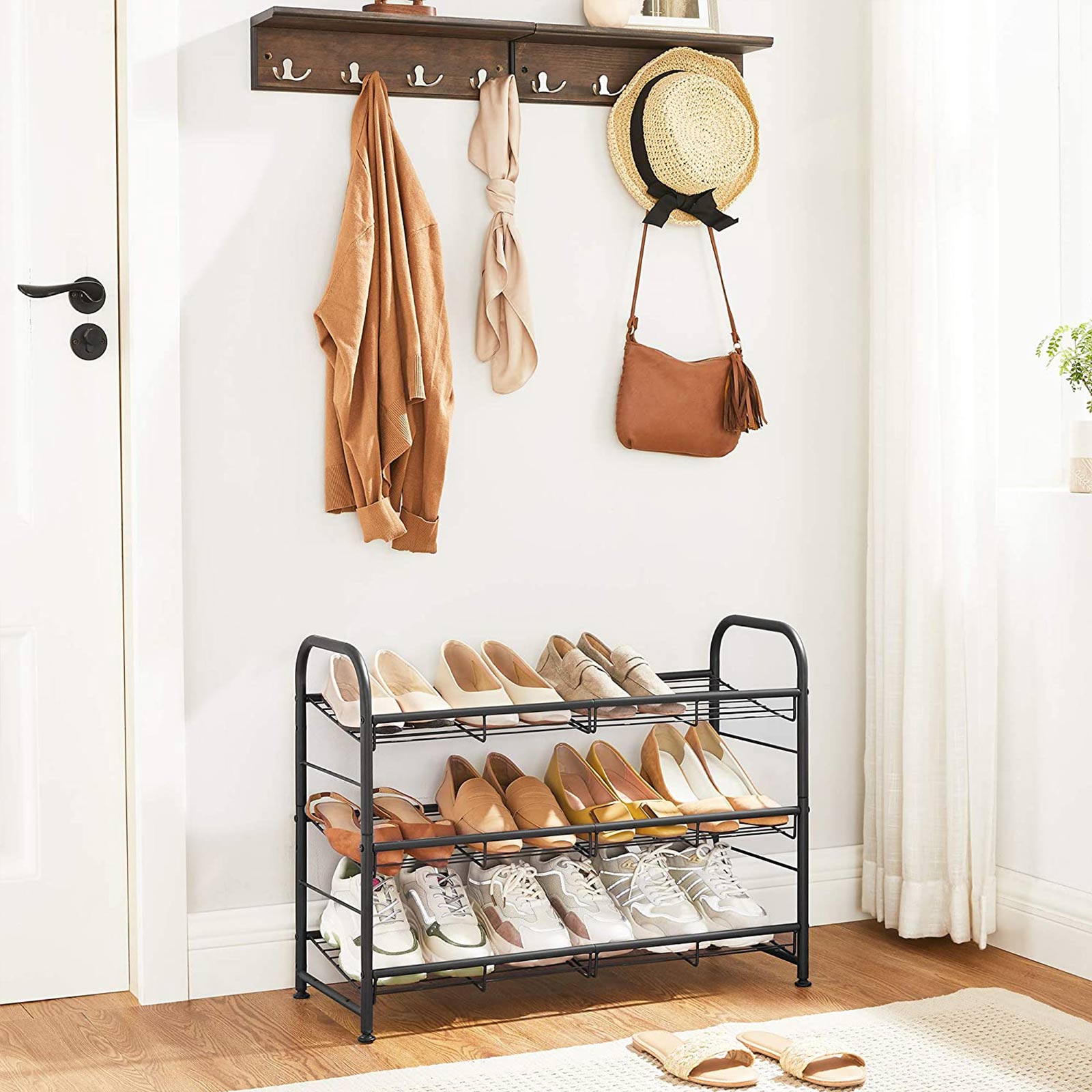 Shoe Rack – Steel – Black – Adjustable 3-Tier Storage for Up to 12 Pairs