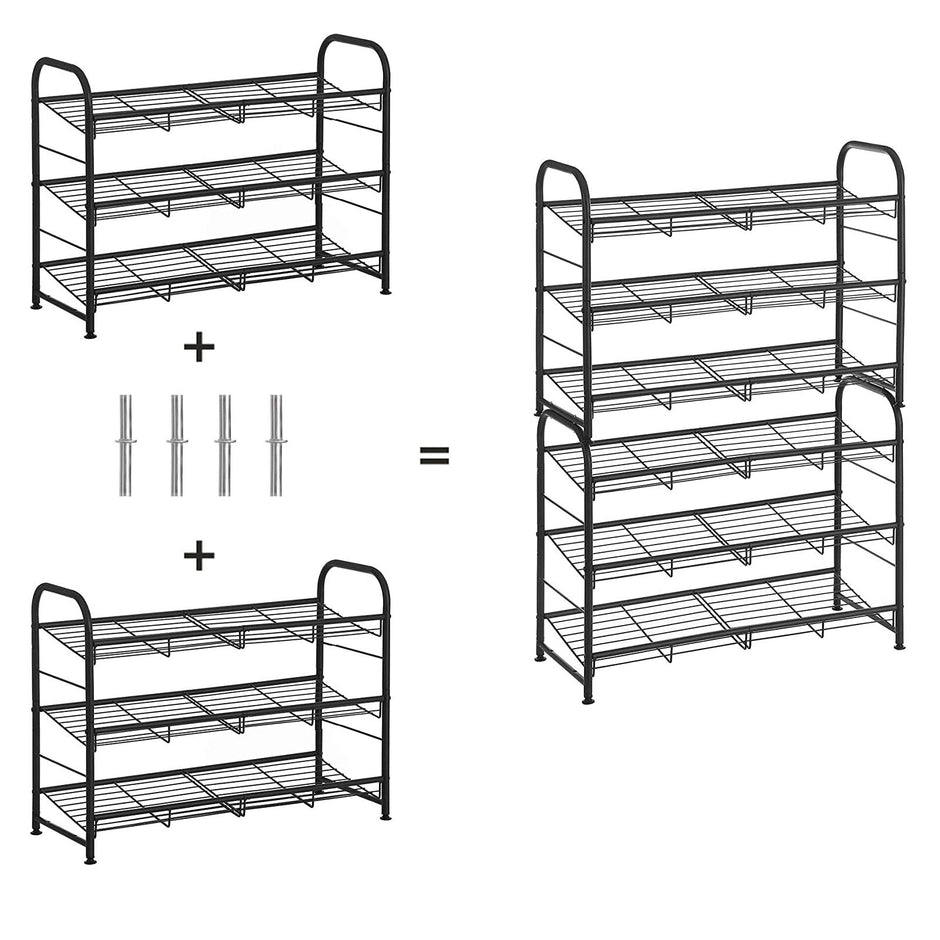 Shoe Rack – Steel – Black – Adjustable 3-Tier Storage for Up to 12 Pairs