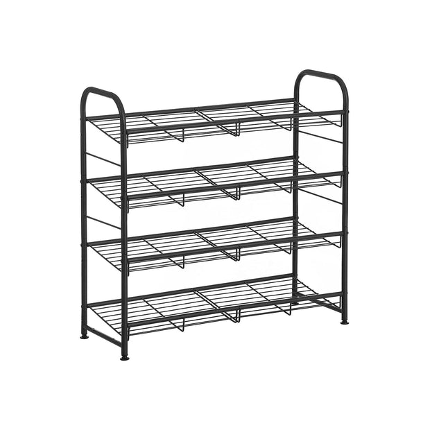 4 Tier Shoe Rack – Steel – Black – Stackable Storage for Up to 12 Pairs