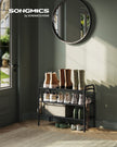 3-Tier Metal Shoe Rack – Ink Black – Holds 12 Pairs – Height-Adjustable with 4 Side Hooks