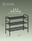 3-Tier Metal Shoe Rack – Ink Black – Holds 12 Pairs – Height-Adjustable with 4 Side Hooks