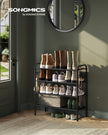 Shoe Rack – Metal – Ink Black – 4-Tier with Hooks, Holds 12 Pairs