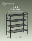 Shoe Rack – Metal – Ink Black – 4-Tier with Hooks, Holds 12 Pairs