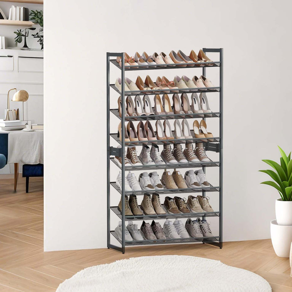 8-Tier Shoe Rack – Metal – Black – Large Capacity with Adjustable Shelves