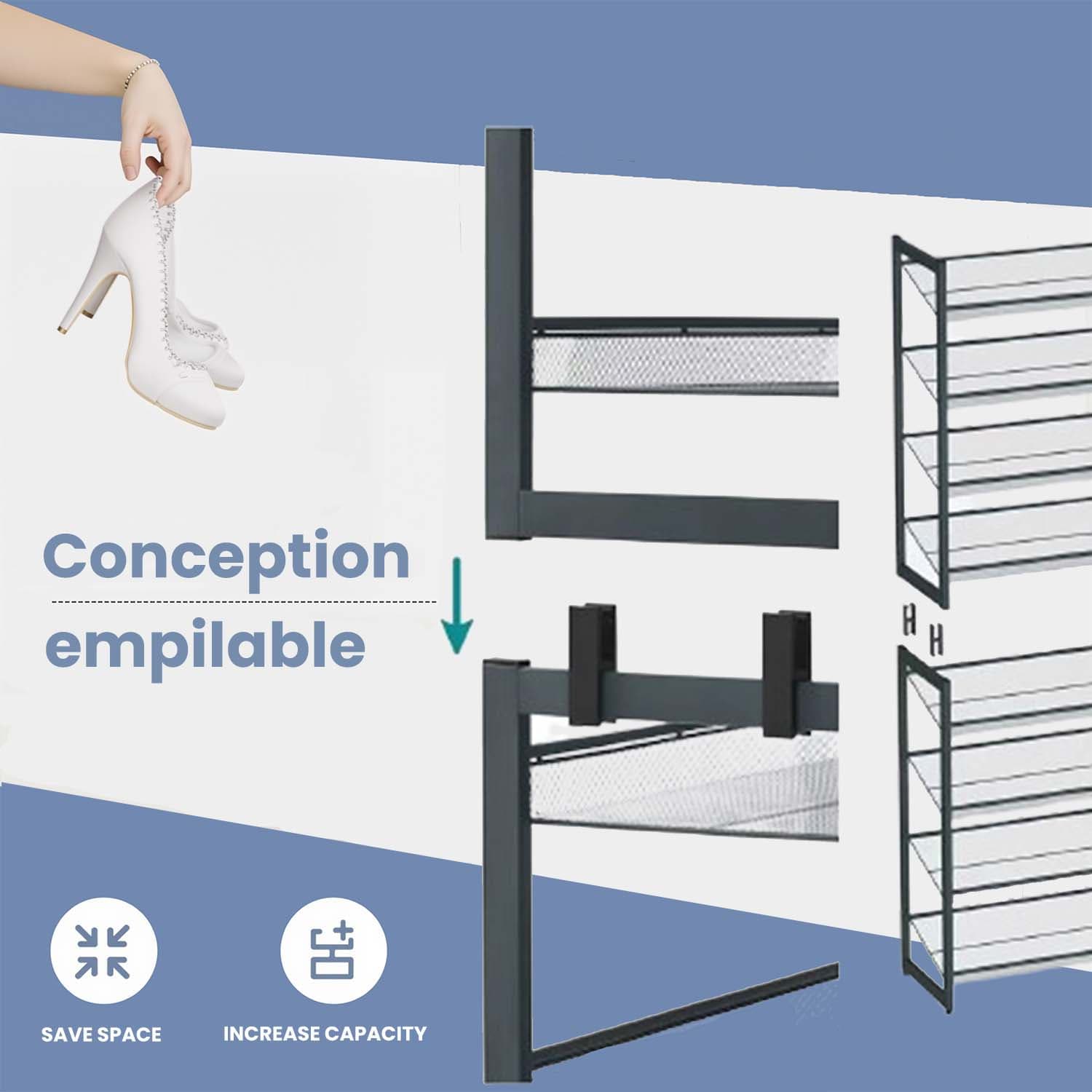 8-Tier Shoe Rack – Metal – Black – Large Capacity with Adjustable Shelves